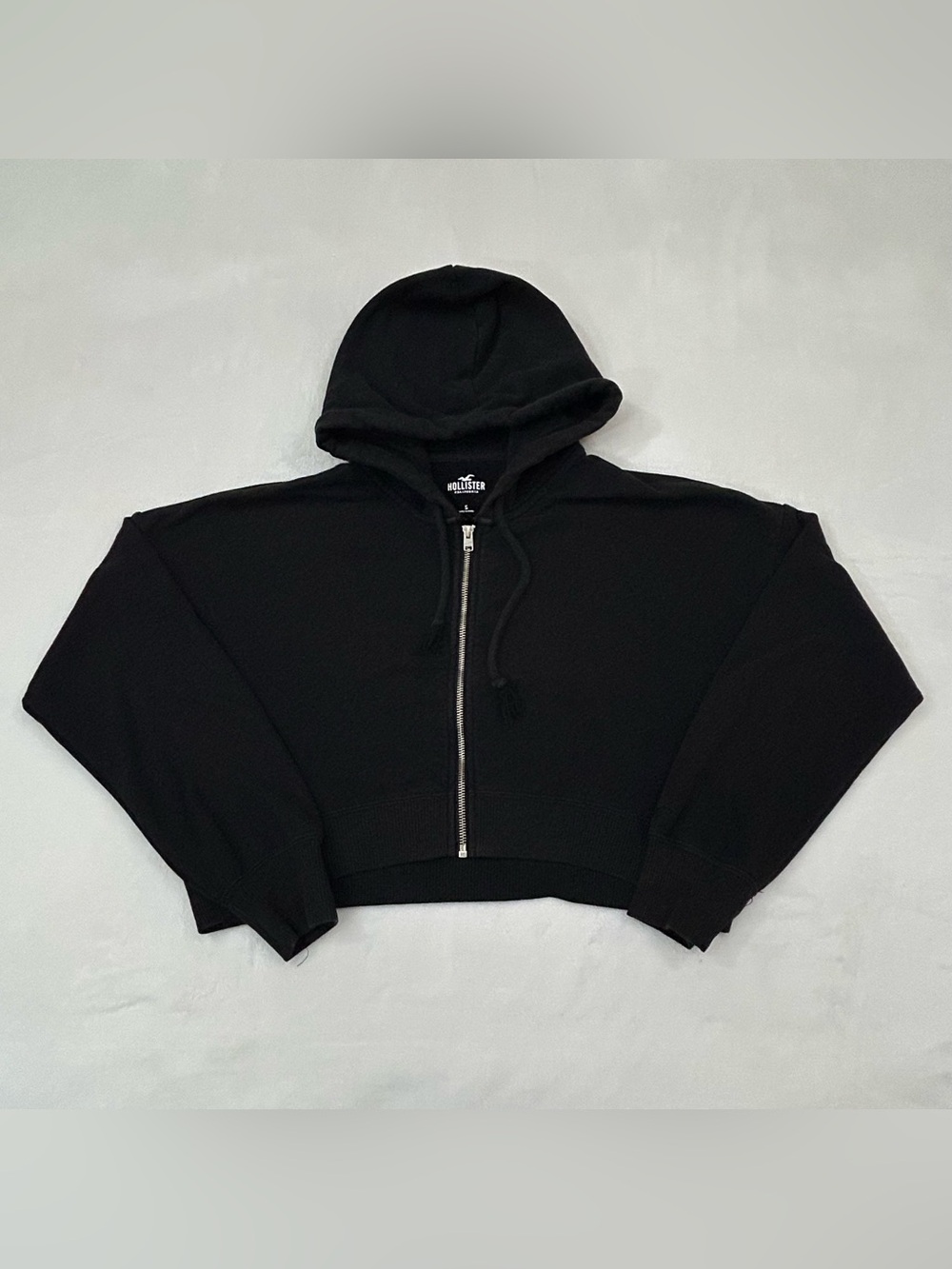 Hollister California Black Cropped Full Zip Up Hoodie Sweatshirt Women’s Size S